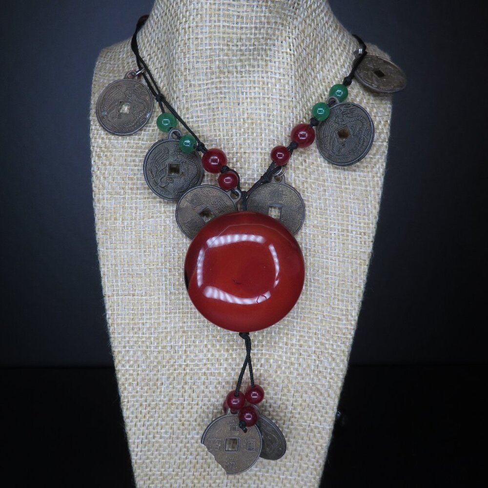 Orange Pendant Statement Necklace - image 1